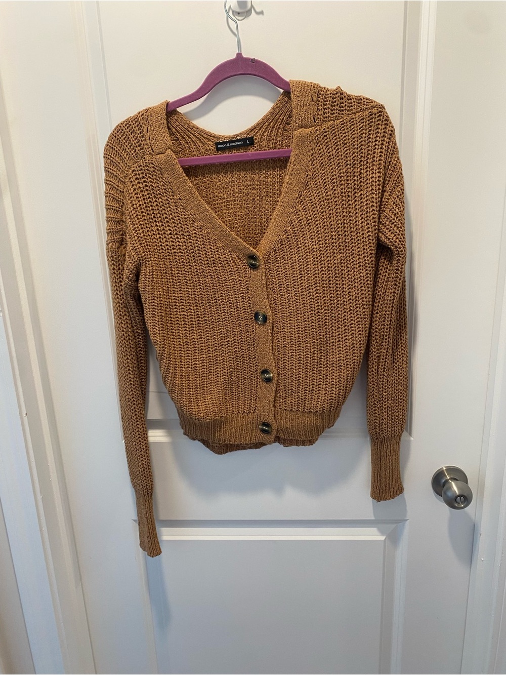 Moon & Madison 2 Piece Sweater Set Tank Top Button Cardigan Brown L Fall Cozy